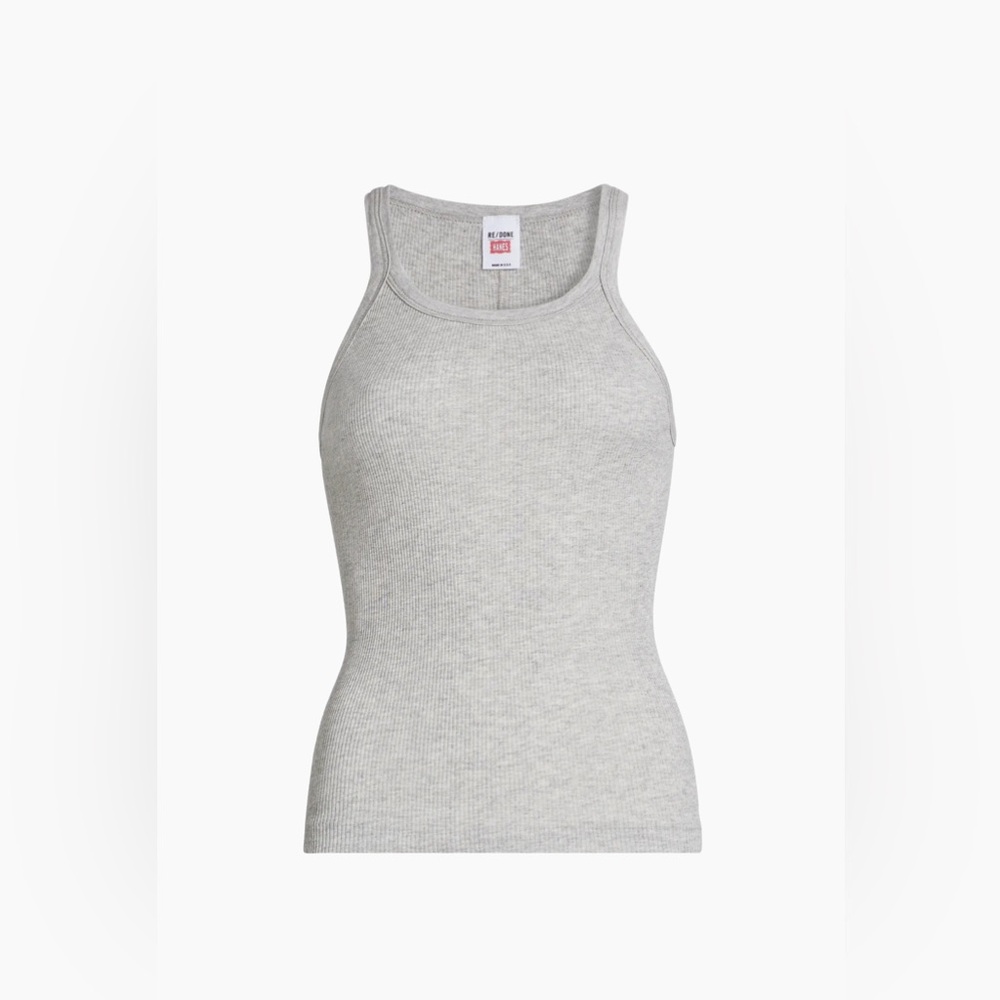 Re/Done Light Gray Ribbed Tank Top